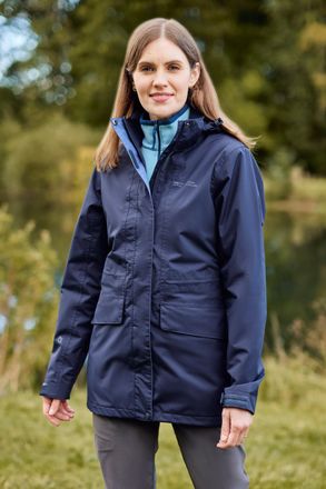 Mountain Warehouse Glacial Womens Jacket with Detachable Hood Waterproof Breathable Coat Navy Polyamide - Size 22 UK