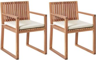 Beliani Conjunto De 2 Sillas De Jard&iacute;n R&uacute;stico Con Cojines Madera De Acacia Certificada Poli&eacute;ster Marr&oacute;n Claro Y Beige Claro Sassari Ii