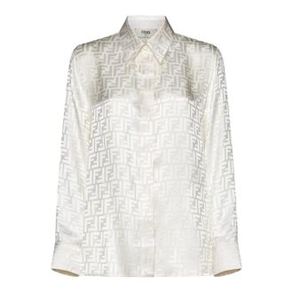 Fendi Overhemden, Dames, Beige, S, FF Jacquard Zijden Overhemd