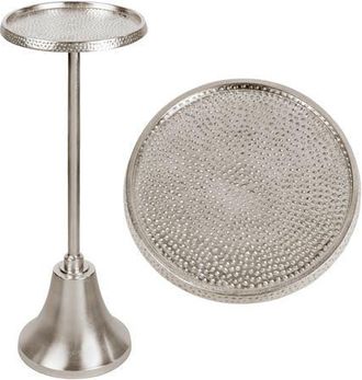 Jonathan Y Designs Irida 24 Art Deco Designer Pedestal Drink Table and Decorative End Table with Hammered Round Top and Bell Base in Antique Nickel at