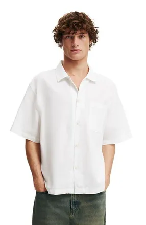Cotton On Mens Eli Linen Blend Short Sleeve Shirt in Textured White at Nordstrom, Size Xx-Large