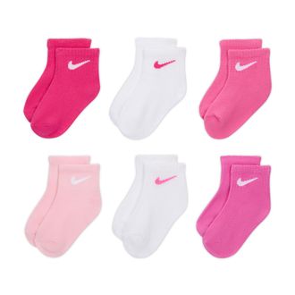 Nike Swoosh Baby/Toddler Ankle Socks (6 Pairs) in Pink | NN0641-V12
