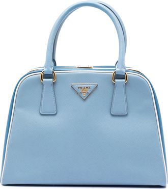 Prada Blue Bicolor Saffiano Lux Pyramid Frame Top Handle Bag