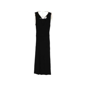 Elisabetta Franchi Geribbelde Gebreide Maxi-jurk met V-hals en Gouden Kettingdetail - Dames - Jurken - Zwart - Maat: XS