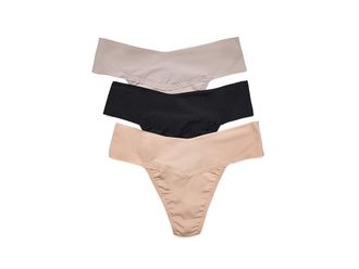 Hanky Panky BreatheSoft(r) Natural Thongs 3-Pack Womens Underwear Taupe/Evening Grey/Black : LG, Lycra/Microfiber/Nylon
