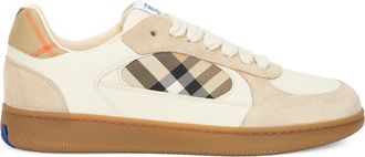 Burberry Mens Sneakers With Tartan Details Beige-Grey-Sand Dip Check Calfskin Trainers Beige/grey/sand