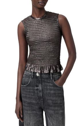 AllSaints Ode Metallic Smocked Tank in Gunmetal Grey at Nordstrom, Size 10 Us
