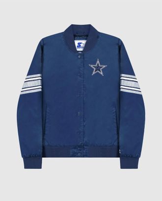 Starter Womens Dallas Cowboys Snap Front Striped Sleeve Jacket In Navy