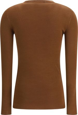 Prada Womens Ribbed Wool Cardigan Tabacco Fleece Sweater