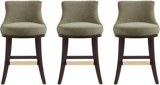 Manhattan Comfort Set Of 3 Lucia Chenille Counter Stools With Beech Wood Legs