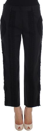 Dolce & Gabbana Womens Lace Detail Trousers Cropped Style - Black Cotton - Size EU 32 (Womens)