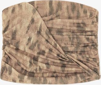 Ganni Bandeau Top in Printed Marl Mesh - Size 10/12 Burro