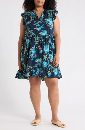 Caslon Ruffle Shoulder Minidress in Navy Blue Willoughby Floral at Nordstrom Rack, Size 2 X