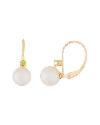 Splendid Pearls 14K 0.10 Ct. Tw. Peridot & 7-7.5Mm Pearl Earrings