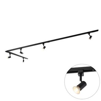QAZQA Moderno Sistema De Riel Moderno Con 5 Focos Monof&aacute;sicos Negros - Jeany Aluminio /acero Alargada Adecuado Para Led Max. 5 X 50 Watt - Qazqa