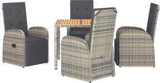 vidaXL Set Comedor De Jard&iacute;n 5 Piezas Con Cojines Rat&aacute;n Sint&eacute;tico Gris Vidaxl