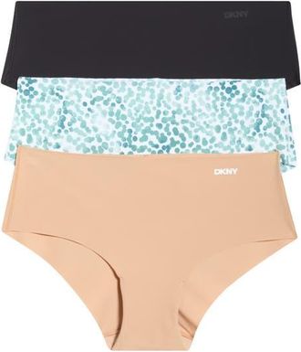 DKNY Litewear Cut Anywhere Assorted 3-Pack Hipster Briefs in Black/glow/Watercolor Dot at Nordstrom, Size X-Large