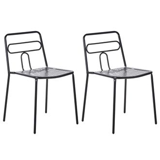 Beliani Conjunto De 2 Sillas De Jard&iacute;n De Metal Apilables Para Exteriores Negro Agerola
