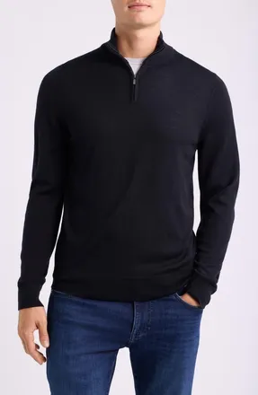 Nordstrom Washable Italian Merino Wool Quarter Zip Sweater in Black at Nordstrom, Size Xx-Large