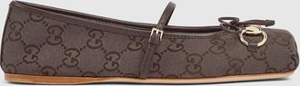 Gucci Womens Gucci Horsebit Ballet Flat, Brown, Fabric