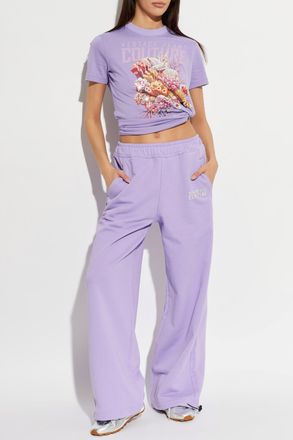 Versace Jeans Couture T-shirt With Print And Shimmering Sequins, Womens, Purple