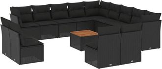 vidaXL Set Sof&aacute;s De Jard&iacute;n 14 Pzas Con Cojines Rat&aacute;n Sint&eacute;tico Negro Vidaxl
