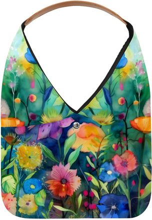 Generic Watercolor Flower Painting Reusable Lightweight Grocery Bags - Foldable Into Compact Pouch, Washable & Sturdy, Multipurpose for Shopping and Travel