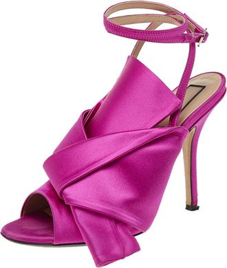N&deg;21 N21 Pink Satin Raso Knot Ankle Wrap Sandals