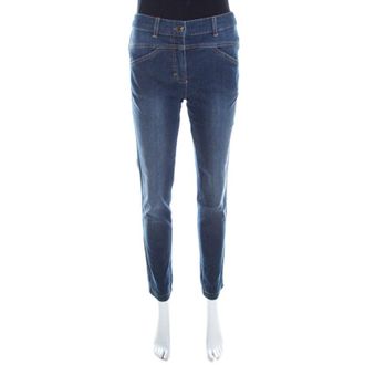 Escada Indigo Faded Effect Denim Cropped Skinny Jeans