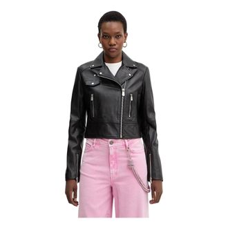 Pinko Pinko, Dames, Jassen, Zwart, Maat: L Leer