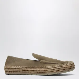 Loewe Rio loafers in suede and raffia, stone grey