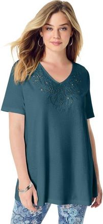Roaman's Eyelet Swing Tee in Mystic Pine at Nordstrom, Size 28