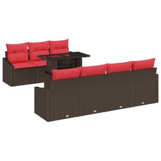 vidaXL Conjunto De Sof&aacute; De Jard&iacute;n 8 Uds. Marr&oacute;n Y Rojo Rat&aacute;n Sint&eacute;tico Vidaxl
