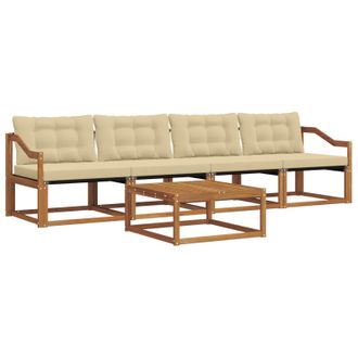 vidaXL Conjunto De Sof&aacute;s De Exterior Con Coj&iacute;n 5 Pcs Natural Y Beige Vidaxl