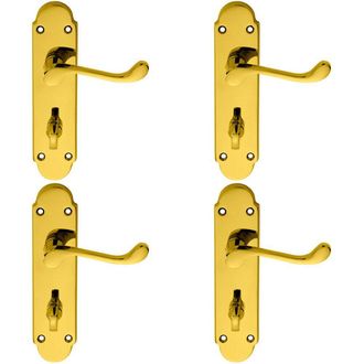 Loops 4x PAIR Victorian Upturned Lever on Bathroom Backplate 170 x 42mm Brass in Metallics
