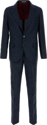 Brunello Cucinelli Zijden- Linnen en Wol Pak - Heren - Business pakken - Blauw - M - Wol - Kostuums