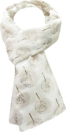 World of Shawls Gold Foil Mulberry Tree Print Fashion Scarf (White)