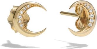 Awe Inspired Diamond Moon Stud Earrings in 14K Yellow Gold at Nordstrom