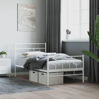vidaXL Estructura Cama Sin Colch&oacute;n Con Estribo Metal Blanco 107x203 Cm Vidaxl