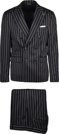 Daniele Alessandrini Black Double-Breasted Pinstripe Viscose-Blend Suit