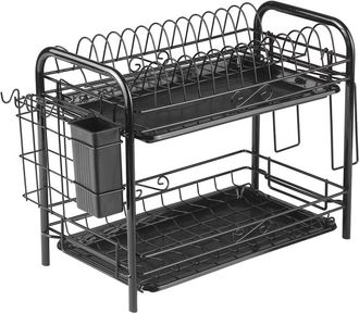 OEM Escurridor De Platos Multifuncional De 2 Niveles, Fabricado En Acero Al Carbono Resistente A La Corrosi&oacute;n, Con Ganchos Y Soporte Para Utensilios