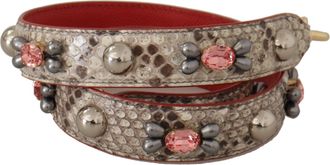 Dolce & Gabbana Womens Beige Exotic Leather Studded Shoulder Strap Python Bag