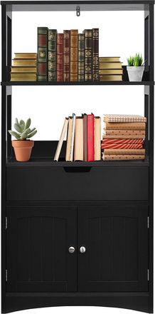 Costway Armario Muebles Auxiliares Cocina,puerta Y 3 Estantes De Madera Estanter&iacute;a Gabinete Para Ba&ntilde;o Cocina Organizador Almacenamiento, 60x32,5x132 Cm (negro