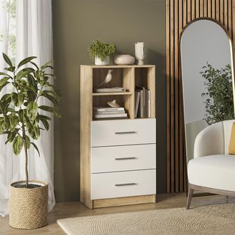 Vicco Armario Universal Tomy, Sonoma/blanco, 60 X 120 Cm Con 3 Cajones, Vicco