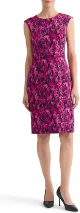 Kasper Abstract Print Scuba Sheath Dress in Cerise Multi at Nordstrom, Size 16