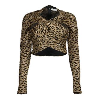 Paco Rabanne Long Sleeve T-Shirts, female, Brown, XS, Leopard Print Top Spring-Summer 2025