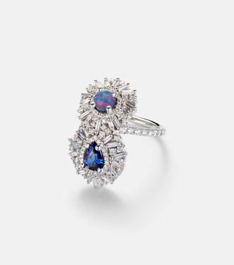 Suzanne Kalan 18kt white gold (750/1000) ring with gemstones