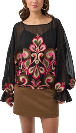 Trina Turk Soho Embroidered Boat Neck Top in Multi at Nordstrom, Size X-Small