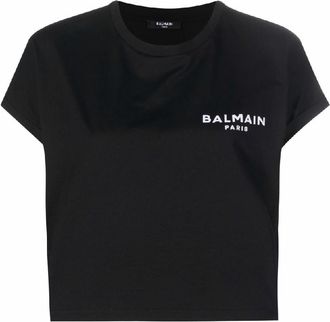 Balmain Flock Logo Print Cropped T Shirt, Size Medium