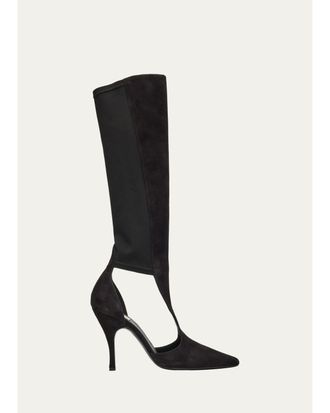Alaia 100mm Court Cutout Suede Knee-High Boots